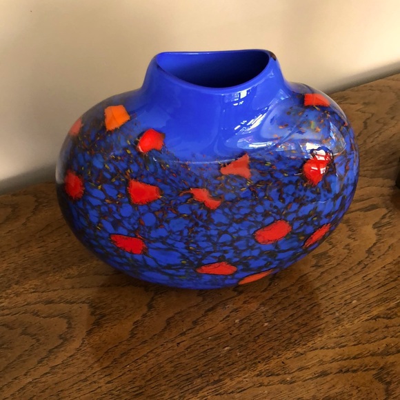 Maureen Williams Other - Maureen Williams Signed Australian Studio Art Glass Blue Orange Moon Vase 8"